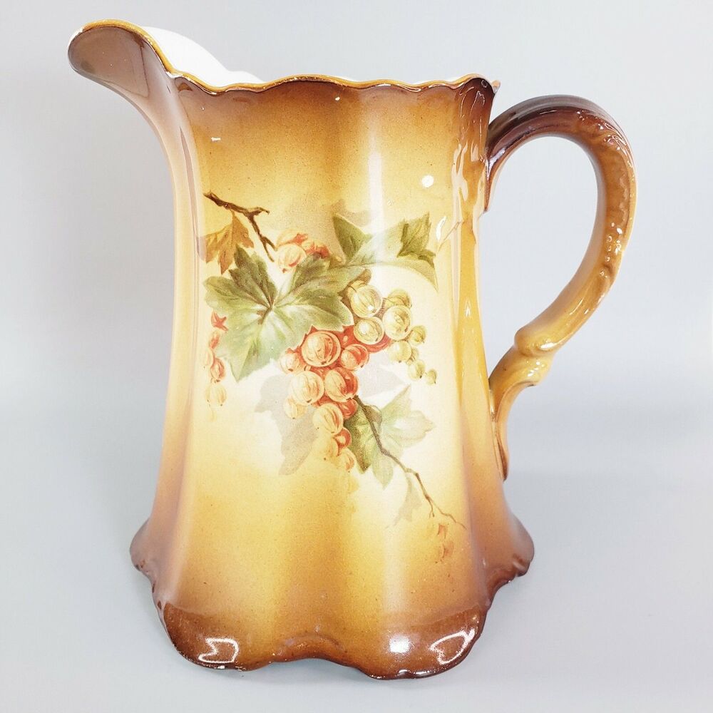 Homer Laughlin Currants Pitcher Vase Brown Berries VTG Antique Marked